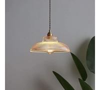 Simplicity Antique Single Chandelier - Brass Finish, Rustic Ribbed Glass, Tapered Pendant Light for Hallway, Dining Room, Living Room, Cafe