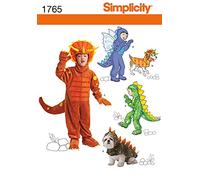 Simplicity Brand 1765, Child's Dinosaur & Dragon Costumes, Size A (3-4-5-6-7-8), White