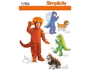 Simplicity Brand 1765, Child's Dinosaur & Dragon Costumes, Size A (3-4-5-6-7-8), White