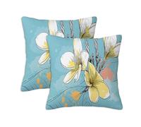Simplicity Cushion Covers 45 x 45 cm Set of 2 Outdoor Cushions Plants, Waterproof Linen Square Pillow Covers with Stitched Edge, Outdoor Throw Pillow Decorative for Home Garden Furniture Patio S-880