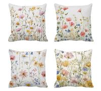 Simplicity Cushion Covers45 x 45Set of 4 Outdoor Cushions Waterproof Linen Rural Cushions Bench Cushion with Smooth Invisible Zipper Square Pillow Case for Living Room Sofa Bedroom, Women Gifts T-370