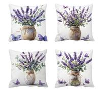 Simplicity Cushion Covers50 x 50Set of 4 Outdoor Cushions Waterproof Linen Lavender Cushions Bench Cushion with Invisible Zipper Square Pillow Case for Living Room Sofa Bedroom, Women Gifts T-376