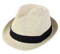 Simplicity Fedora for Men Women Unisex Men's Women's Classic Manhattan Structured Gangster Trilby Fedora Hat, Natural Packable, S-M