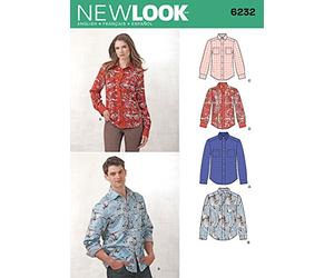 Simplicity New Look Sewing Pattern 6232: Misses' and Men's Button Down Shirt, Size A (8-18 / XS-XL), paper, Multicolor, Original Version