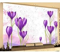 Simplicity Only Purple Flower Water Drops 3D Wallpaper Luxury Home Dining Decor Paste Sofa Living Room The Wall for Bedroom Mural-200cm×140cm