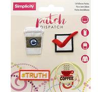 Simplicity Patch Dispatch Self Adhesive Appliques-Coffee Check Pack 4Pc, Polyester, Multicolour, 10.31 x 11.68 x 0.18 cm
