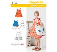 Simplicity Pattern 8102 A Child's Easy-to-Sew Sundress and Kitty Tote, Paper, 22x15x1 cm