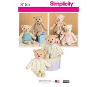 Simplicity Pattern 8155 Stuffed Bears with Clothes Sewing Patterns, White