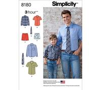 Simplicity Pattern 8180 Boys' and Men's Shirt, Boxer Shorts and Tie, Paper, White, 22 x 15 x 1 cm
