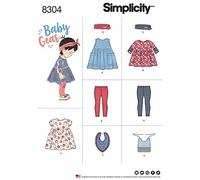 Simplicity Pattern 8304 A (XXS-XS-S-M-L) Babies', Leggings, Top, Dress, Bibs and Headband i, Paper, White, 22 x 15 x 1 cm