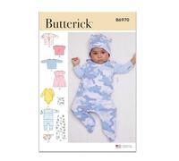 BUTTERICK B6970A Infants' Jacket, Tops, Dress, Rompers, Diaper Cover and Hat A (XXS-XS-S-M-L)