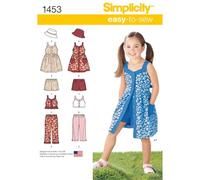 Simplicity Sewing Pattern 1453: Child's Dress, Top, Pants or Shorts and Hat, Size A, Paper, White, A (3-4-5-6-7-8)