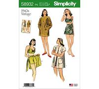 Simplicity Sewing Pattern S8932 Misses' Vintage Bikini Top, Shorts, Wrap, Skirt and Coat, Paper, White, Various