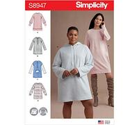 SIMPLICITY Sewing Pattern S8947 Misses' Knit Sweatshirt Mini Dresses, Paper, White, various