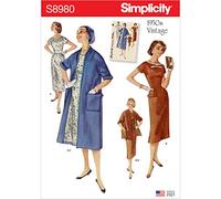 SIMPLICITY Sewing Pattern S8980 Misses' Vintage Dresses and Lined Coats, Paper, White, Various