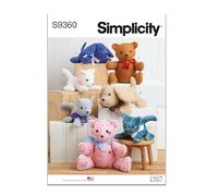 Simplicity SS9360OS UNDEFINED Stuffed Craft Adorable Plush 18" Bear, 12" Long Puppy and 10" Long Kitty are Super Easy to sew , White, One Size