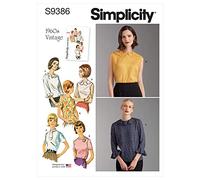 Simplicity SS9386U5 Misses TOP/Vest Set of Blouses Have high Round Neck, Darts, Back Button Closure, Set-in Sleeves with tie, Ruffle and Sleeve Variations., 16-18-20-22-24