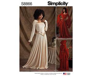 Simplicity US8866R5 Women's Fantasy Cosplay Costume Gown Sewing Patterns, Sizes 14-22