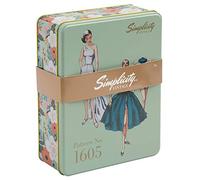 Simplicity Vintage 1950's Fashion Floral Sewing Storage Tin Box, 6.75'' x 8.75'' x 2.75''