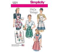 Simplicity Women's Easy Sewing Pattern 1221, 1940s Vintage Style Aprons, Size S-M-L, Multi-coloured