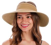 Simplicity Women's Summer Foldable Wide Brim Beach Straw Sun Visor Hats - - One Size