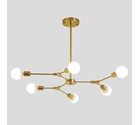 Simplicity Wrought Iron Chandelier -Creative Post-Modern Tree Chandelier;Bedroom Living Room Molecular Light，Golden,6Pcs