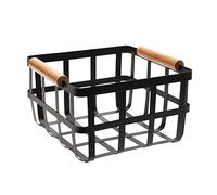 Simplify Metal Storage Basket with Bamboo Handles, Farmhouse Style, Home Organizer, Decorative, Rustic, Iron, Black, M