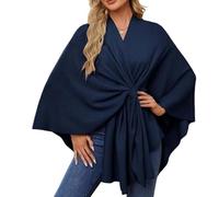 Simplifyleast Shawl Wrap, Elegant Shawl Wraps Soft Open Front Poncho Sweater, Simplifyleast 2025 Women's Solid Color Shawls (Navy blue)