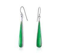 Simplistic Boho Fashion Green Agate Simulated Jade Inlay Long Flat Teardrop Shaped Dangle Earrings For Women Teen .925 Sterling Silver Fish Hook Wire Threader