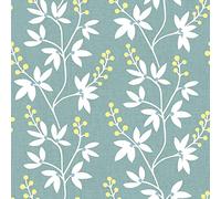 Simplistic Flower Print Teal Wallpaper - Floral Yellow Plants Naturistic - Modern Paste The Wall Contemporary