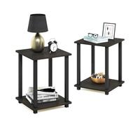 Walplus Furinno Simplistic End Table, Set Of Two Side Table For Bedroom, Espresso/black
