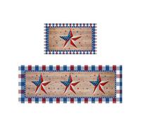 simplmasygenix 2PCS 4th of July Patriotic Kitchen Rugs, Red, White and Blue Stars and Stripes American Flag Floor Mats Washable Non-Slip Runner Rugs for Farmhouse Independence Day Decor (#3)