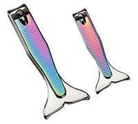 Simpls 2 Pieces Non-Slip Portable Iron Coating Colour Peptide Colour Mermaid Nail Clippers (Large + Small)
