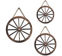 Simpls 3 Pieces Wooden Cart Wheel Wall Hanging Rustic Garden Wall for Home Garage Wheel Shaped Trailer Decoration