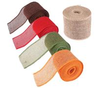Simpls 5 Rolls Christmas Ribbon with Wire for Gifts, Handmade DIY Ribbon Packaging, Hessian Ribbon Rolls, Coloured Woven Linen Rolls
