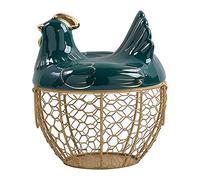 Simpls Egg Storage Basket Metal Wire Basket with Chicken Shape Lid Ceramic Egg Holder Storage Holder for 30 Eggs