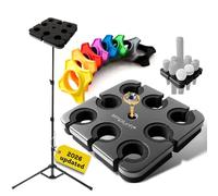 Simplurfi Multi Microphone Holder with floor Mic Stand - Square Tray Attachment holds up to 8 mics On Stage Organizer and Display - 8 Anti-roll Rings Included