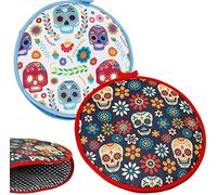 SIMPLUXX Microwaveable X-Large Tortilla Warmer Pouch 2 Pack - 2 Fun Designs Skulls to make taco night special. 12 Inch in Diameter Microwave Corn or Flour Tortillas, Pizza, Naan Bread
