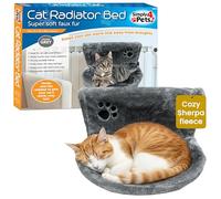 SIMPLY 4 PETS Cat Radiator Bed - Warm and Cozy Pet Radiator Hammock with Removable, Washable Cover | Metal Frame Hanging Radiator Cat Bed with Foldable Design, Cats & Kittens (Grey)