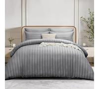 Simply Amelia Double Duvet Cover Sets Premium Hotel Quality Brushed Microfiber Satin Stripe Quilt Cover Set with Pillowcases Hypoallergenic Ultra Soft Microfiber (Grey, 200 x 200 cm)