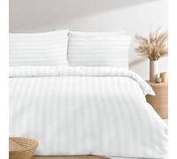 Simply Amelia Duvet Cover Sets Premium Hotel Quality 100% Brushed Cotton Satin Stripe Quilt Cover Set with Pillowcases Quilt Bedding Soft Easy Care (White, Super King (260cm x 220cm))