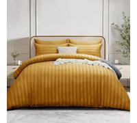 Simply Amelia King Size Duvet Cover Sets Stripes Satin Quilt Cover Bedding Sets with Pillowcases Hypoallergenic Ultra Soft Microfiber (Ochre, 220 x 230 cm)