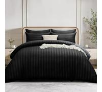 Simply Amelia King Size Duvet Cover Sets Stripes Satin Quilt Cover Bedding Sets with Pillowcases Hypoallergenic Ultra Soft Microfiber (Black, 220 x 230 cm)