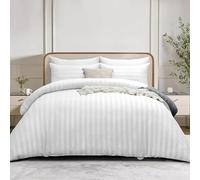 Simply Amelia Satin Stripe Single White Duvet Cover Sets Premium Hotel Quality Brushed Microfiber Quilt Cover Set with Pillowcase Hypoallergenic Ultra Soft Microfiber (137 x 200 cm)