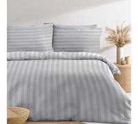 Simply Amelia Single Duvet Cover Sets Premium Hotel Quality 100% Brushed Cotton Grey Satin Stripe Quilt Cover Set with Pillowcases Quilt Bedding Soft Easy Care (137cm x 200cm)