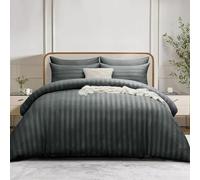 Simply Amelia Super King Duvet Cover Sets Stripes Satin Quilt Cover Bedding Sets with Pillowcases Ultra Soft Hypoallergenic Bed Covers (Charcoal, 220 x 260 cm)