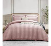 Simply Amelia Super King Duvet Cover Sets Stripes Satin Quilt Cover Bedding Sets with Pillowcases Ultra Soft Hypoallergenic Bed Covers (Blush, 220 x 260 cm)
