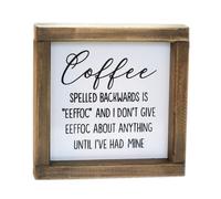 SIMPLY ANI Coffee Spelled Backwards is "Eeffoc"-Funny Kitchen Signs Decor-Farmhouse Coffee Signs for Coffee Bar-Small Coffee Signs-Cute Gifts for Coffee Lovers. 7x7 Inch¡