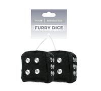 Simply Auto Black and Silver Furry Dice, Plush Material, Retro Style, Universal Fit, Rear-View Mirror Mounting, Car Interior Accessory