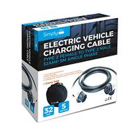 Simply Auto EV004 Electric Vehicle Fast-Charging, Lightweight, Durable and Flexible Cable - Type 2 to Type 2-32AMP - 5m - Single phase compatible with Audi, BMW, Hyundai, Jaguar
